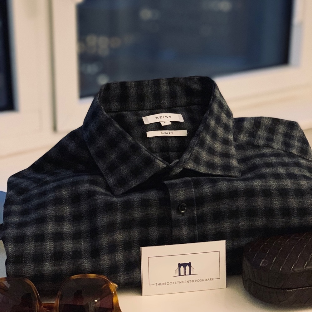 Reiss dark grey button down shirt